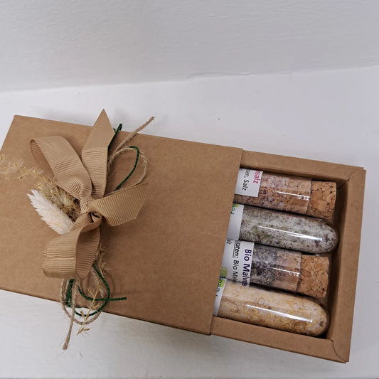 Geschenkset „Aromasalze“ – Vier Geschmackswelten im Glas